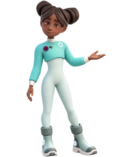 Alice, 12 ans, dans sa combinaison intelligente turquoise